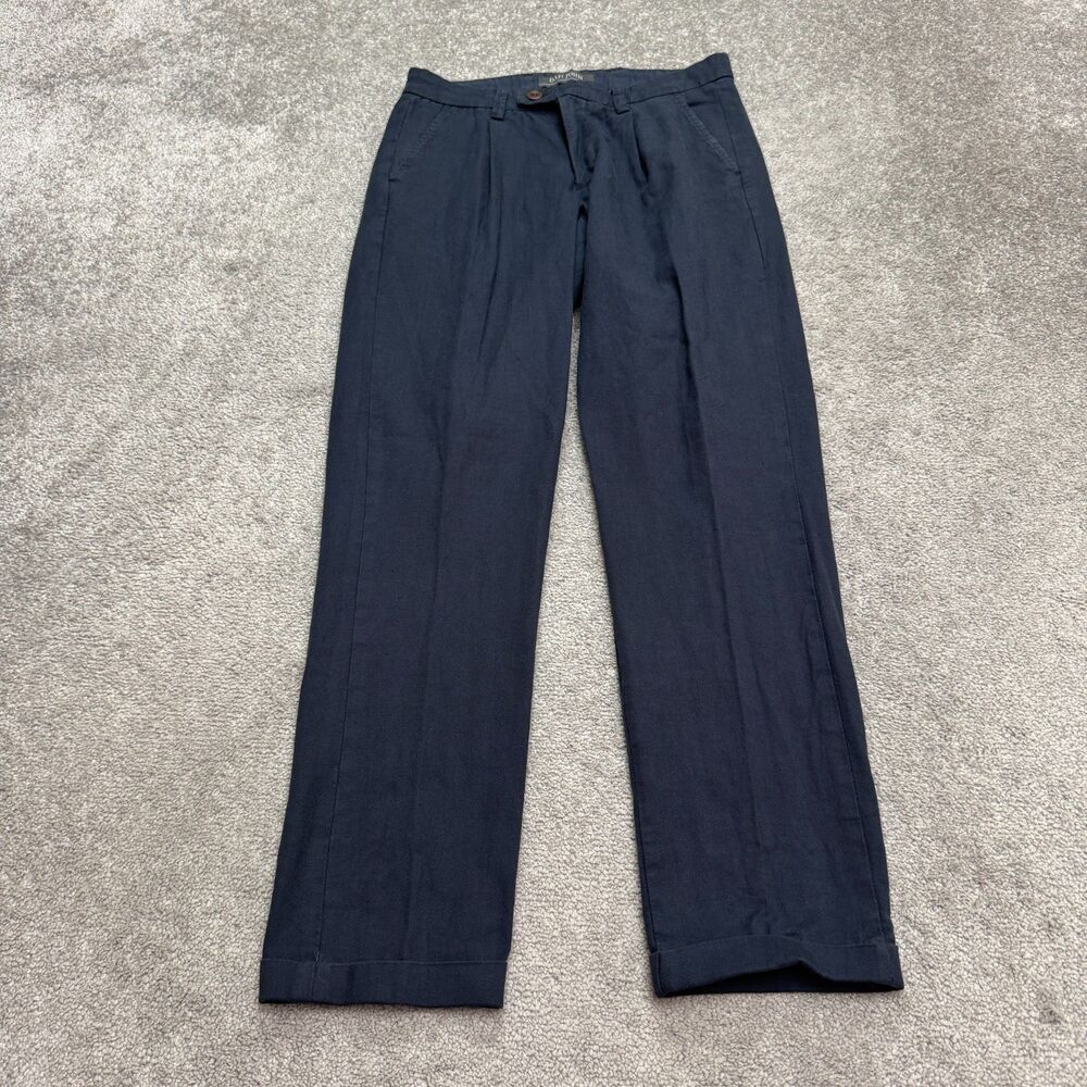 Dan John Cuffed Dress Pants Mens IT 44 28x29 Navy Blue Pleated Front Herringbone